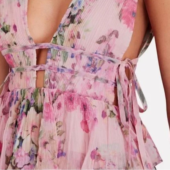 Rococo Sand x Free People Accordian Pleated Tiered Floral Side-Tie Chiffon New - Picture 8 of 14